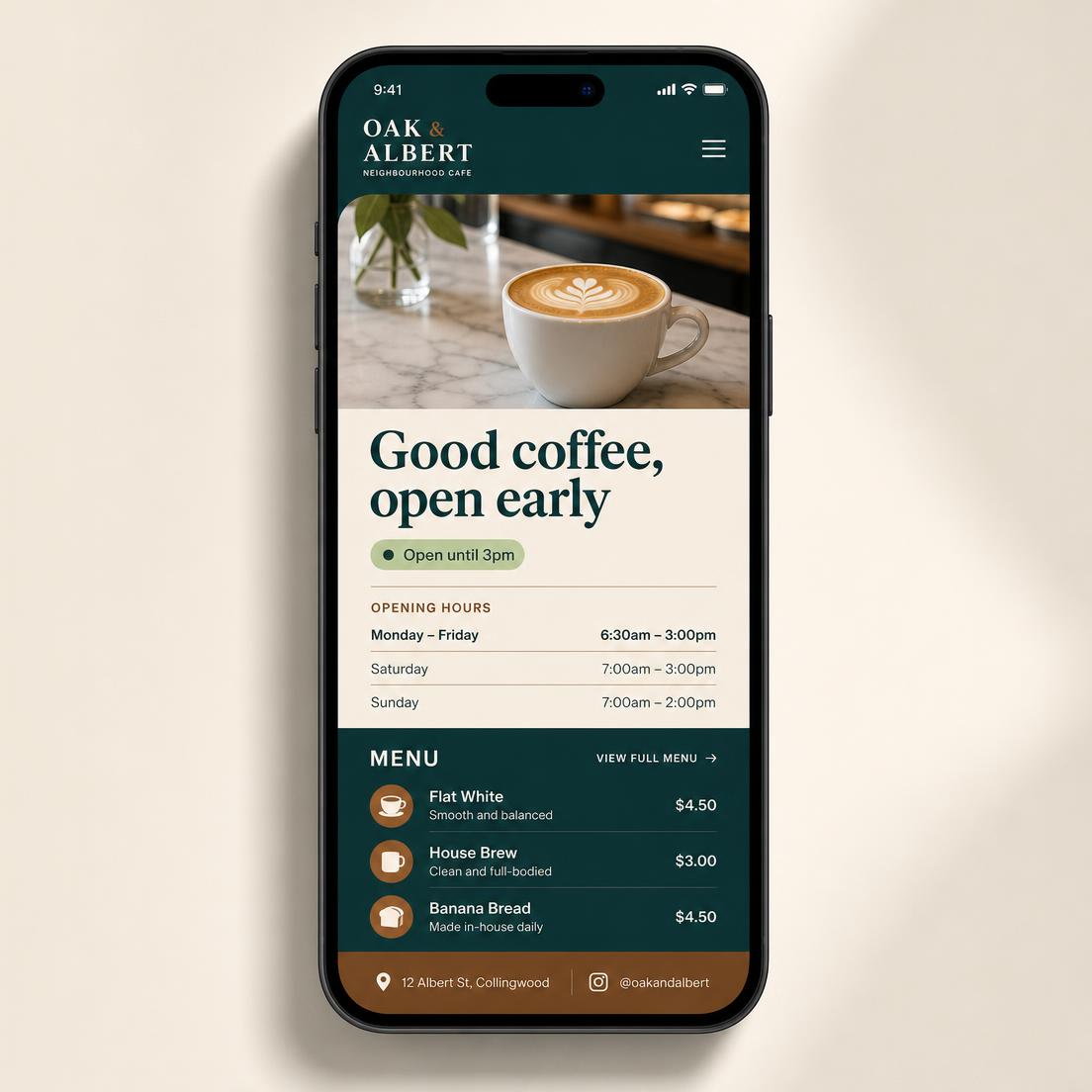 Café design concept — mobile layout