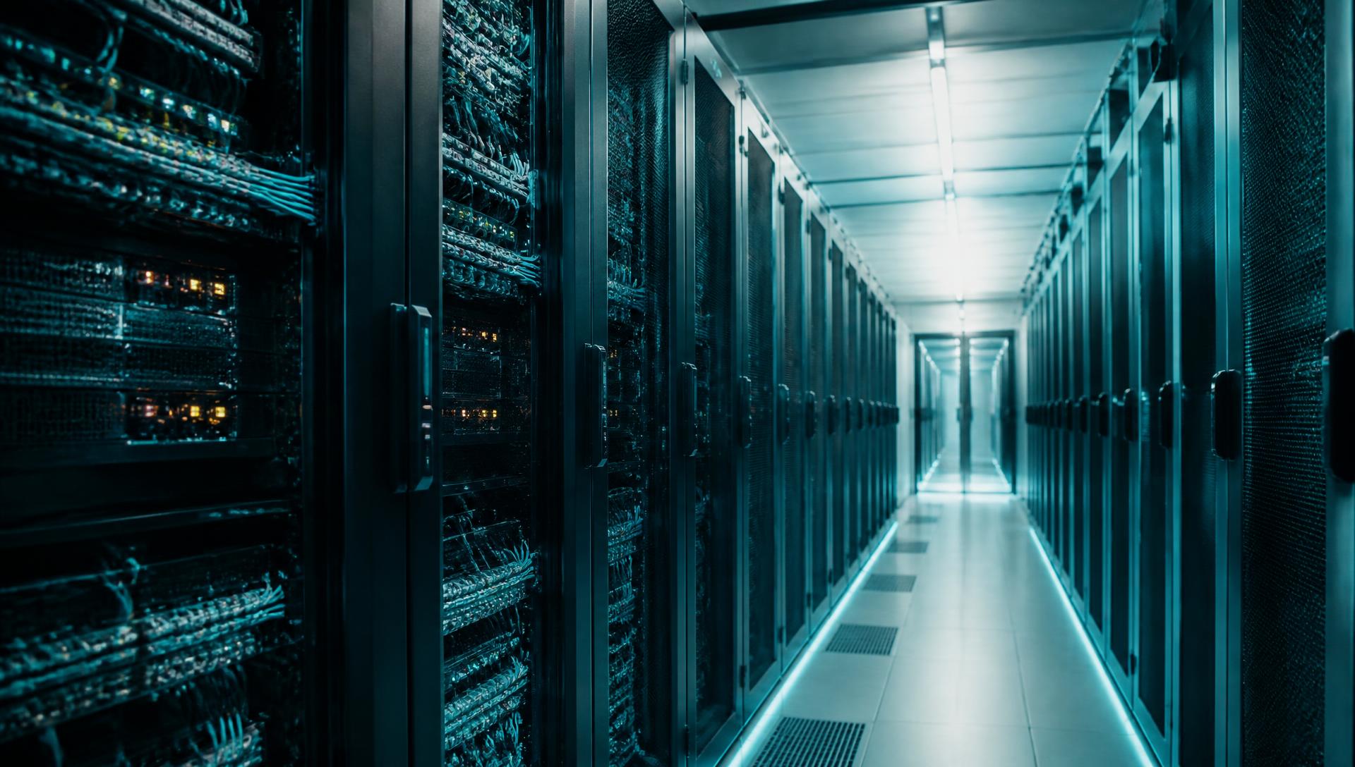 Rows of servers in a data centre