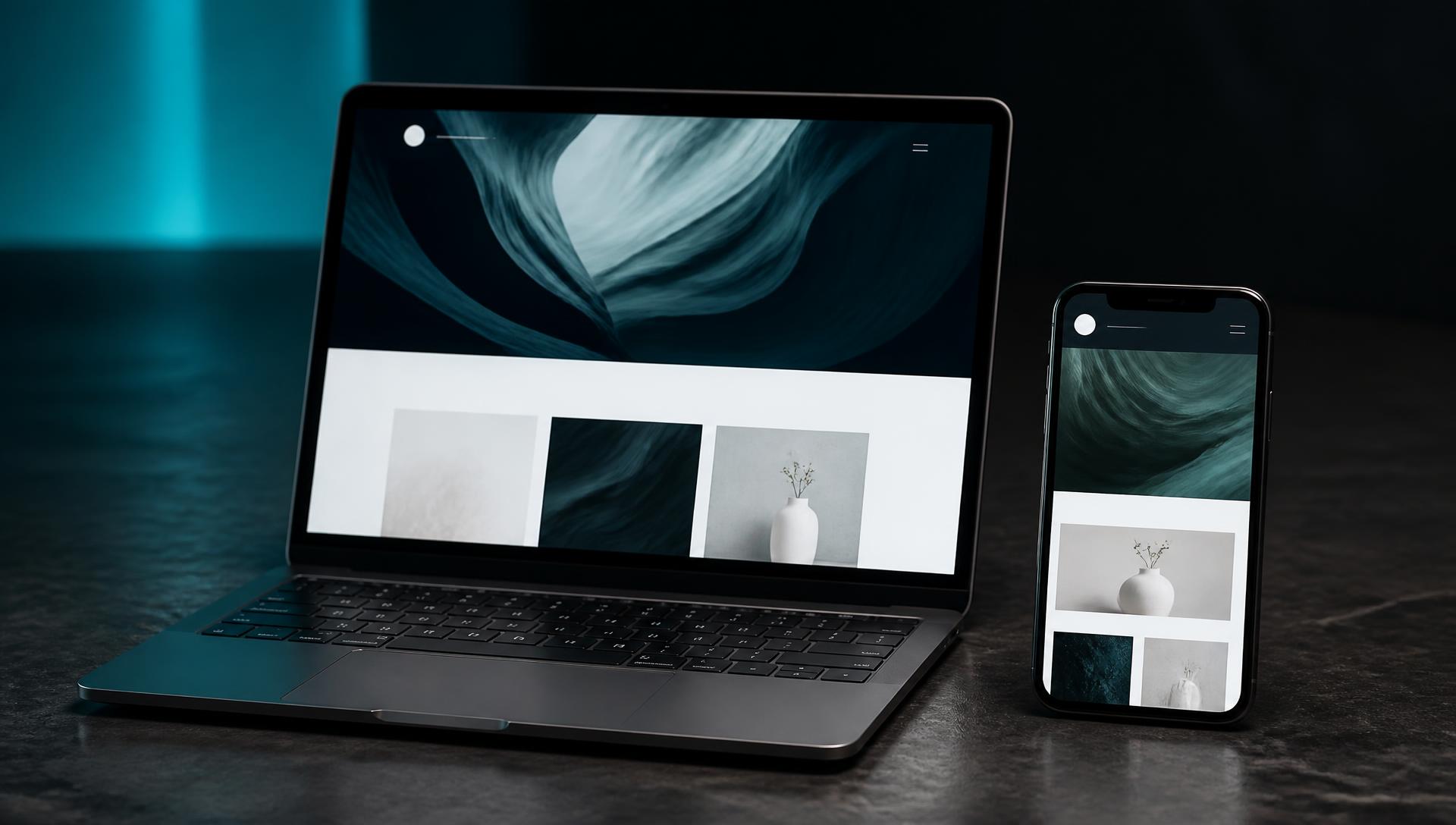 A laptop and phone side by side showing website layouts